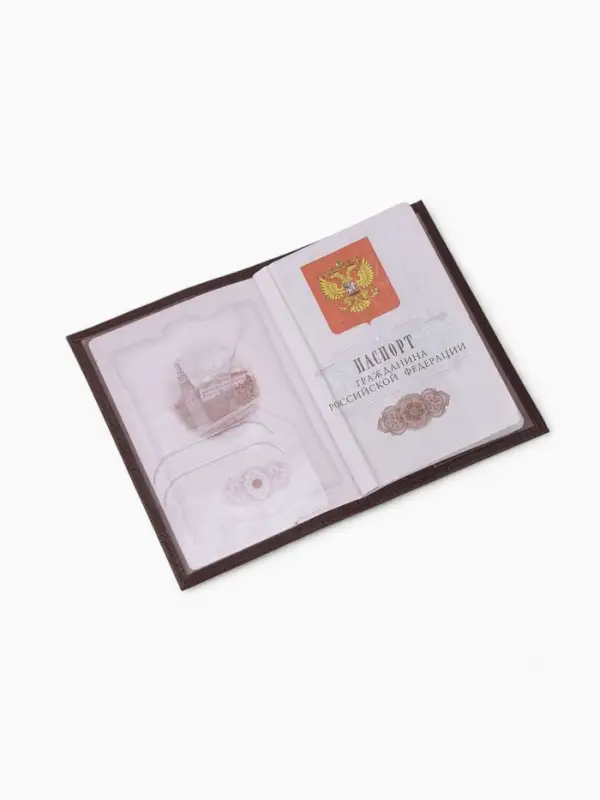 Обложка для паспорта, натуральная кожа, флотер, коричневая