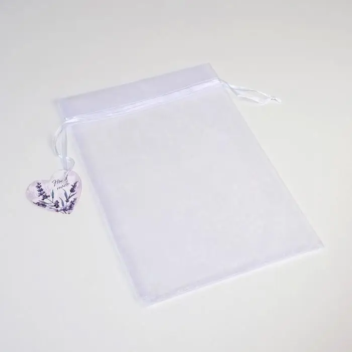 Мешочек подарочный органза белый &laquo;Лаванда&raquo;, с шильдиком, 19 х 28 см +/- 1.5 см