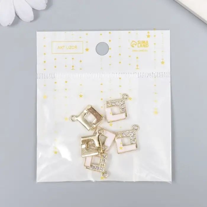 Декор для творчества металл, эмаль, стразы Декор для творчества металл, эмаль, стразы "Ромб" золото с белым 1,7х2,2 см