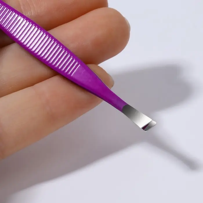 Пинцет скошенный, узкий, 9 см, МИКС