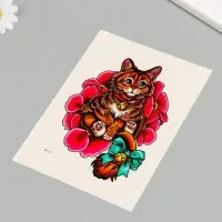 Переводная тату на тело цветная &laquo;Котик с бубенцом&raquo;, 26.1&times;14.6 см