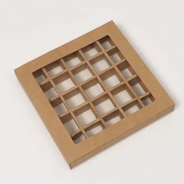 Коробка под 25 шт конфет с обечайкой, крафт, 22 х 22 х 3,5 см