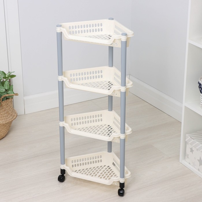 Этажерка угловая 4-х секционная, на колёсиках, цвет МИКС Этажерка угловая 4-х секционная, на колёсиках, цвет МИКС