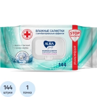 Салфетки влажные AURA FAMILY с антибактериальным эффектом с крышкой 144шт