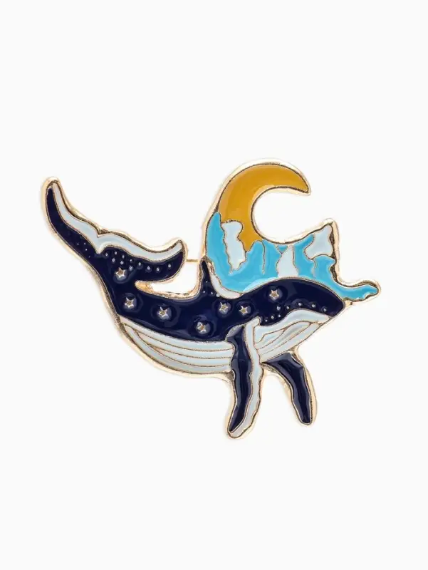 Брошь &laquo;Кит и полумесяц&raquo;, цветная в золоте