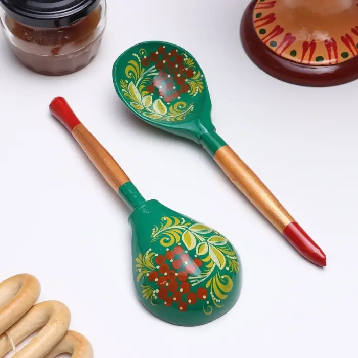 Ложка деревянная &laquo;Зеленушка&raquo;, столовая, 20&times;6.3 см, хохлома, ручная роспись, МИКС