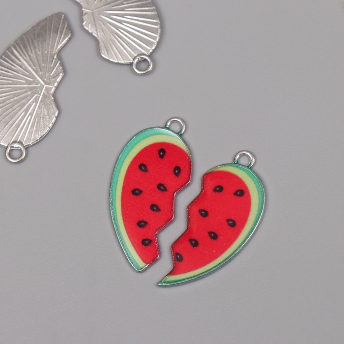 Декор для творчества металл, эмаль Декор для творчества металл, эмаль "Арбузное сердце" набор 2 шт 3х2,8 см