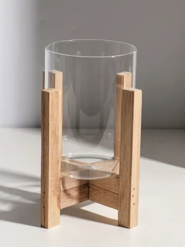 Подсвечник стекло, дерево "Рустик" d=9 см 16х16х21 см