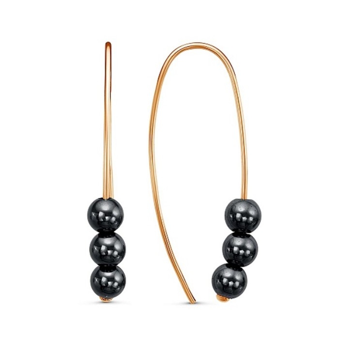 Серьги «Гематит» трио, розовое золочение, цвет чёрный Серьги «Гематит» трио, розовое золочение, цвет чёрный