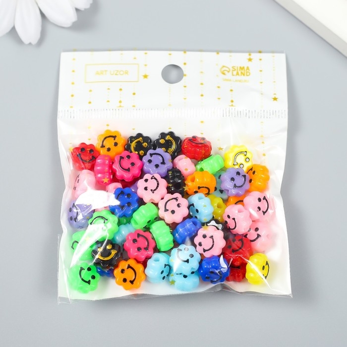 Бусины для творчества пластик Бусины для творчества пластик "Смайлик на цветочке" яркие набор 20 гр 0,6х1х1 см