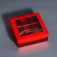 Коробка для 9 конфет красный глиттер, 12.5&times;12.5&times;4 см Кондитерская упаковка