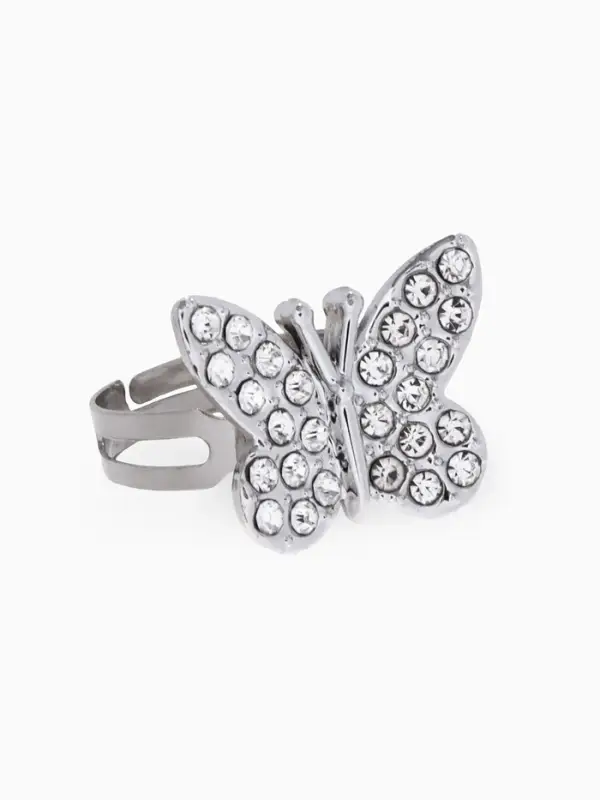 Кольцо &laquo;Выбражулька. Бабочка&raquo;, стразы, белое в серебре, безразмерное