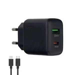 Сетевое зарядное устройство с кабелем Type-C на Lightning PD20W + USB QC3.0 CS25A HOCO черное