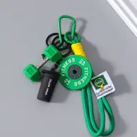 Брелок резина, текстиль с карабином "Гантеля, диск и бутылка" зелёный 14,5х4,5х2,2 см