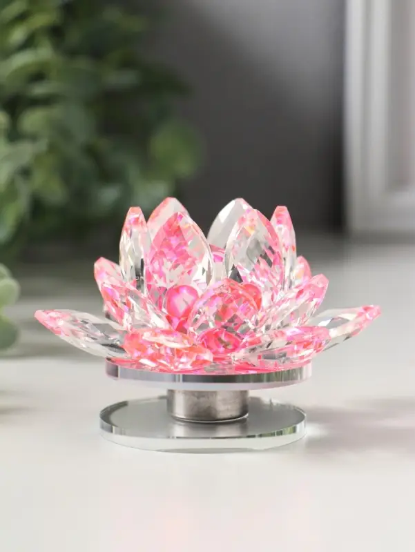 Фигурка стекло &laquo;Розовый лотос на подставке&raquo;, вращается 5.5&times;9&times;9 см