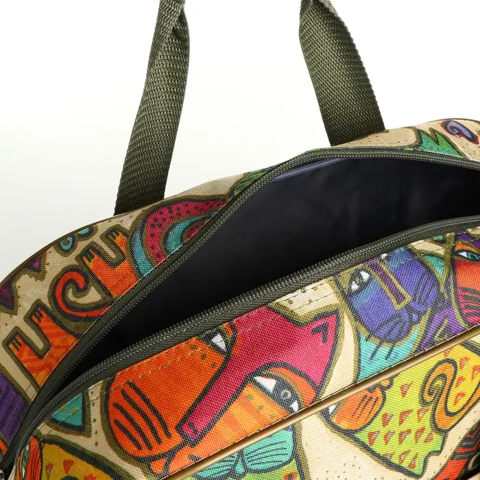 Сумка дорожная на молнии, с увеличением, наружный карман, держатель для чемодана, длинный ремень, цвет бежевый/разноцветный