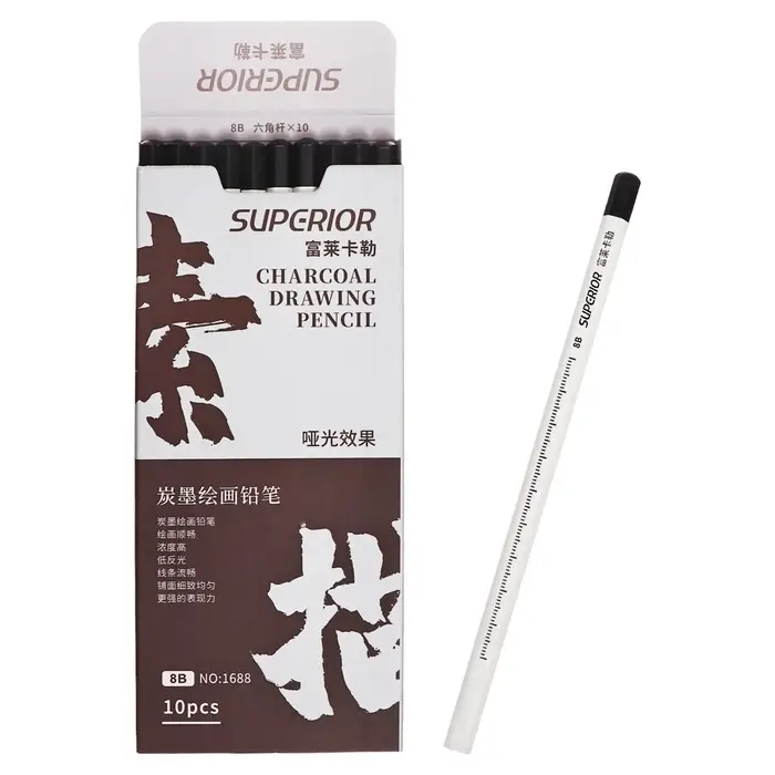 Карандаш угольный чёрный 8 В, корпус белый Карандаш угольный чёрный 8 В, корпус белый