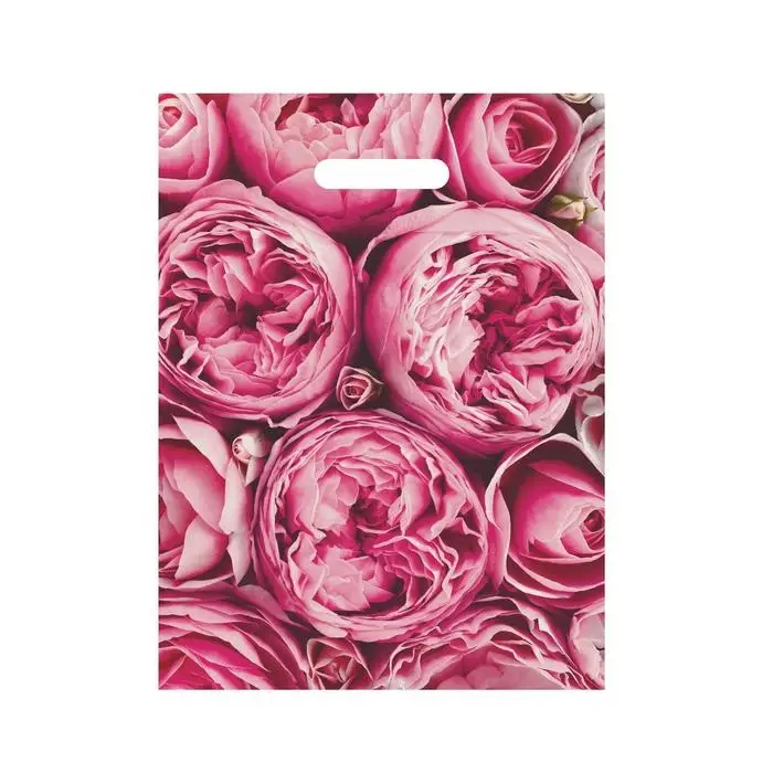 Пакет полиэтиленовый с вырубной ручкой "Пионы", розовые, 30х40 см, 50 мкм