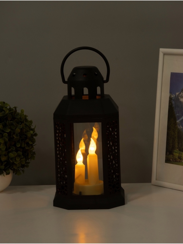 Светодиодная свеча в подсвечнике RISALUX «Восточные свечи», LED-ночник, 1.5 Вт, 3×ААА, 15.5×15.5×34 см