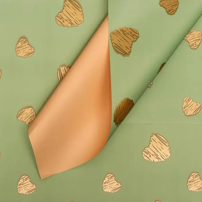 Пленка матовая «Золотые сердца», лаймовый, 58×58 см