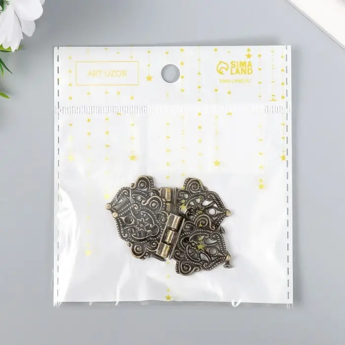 Петля для шкатулки металл Петля для шкатулки металл "Узорная с цветами" бронза + гвозди 5,3х2,8 см