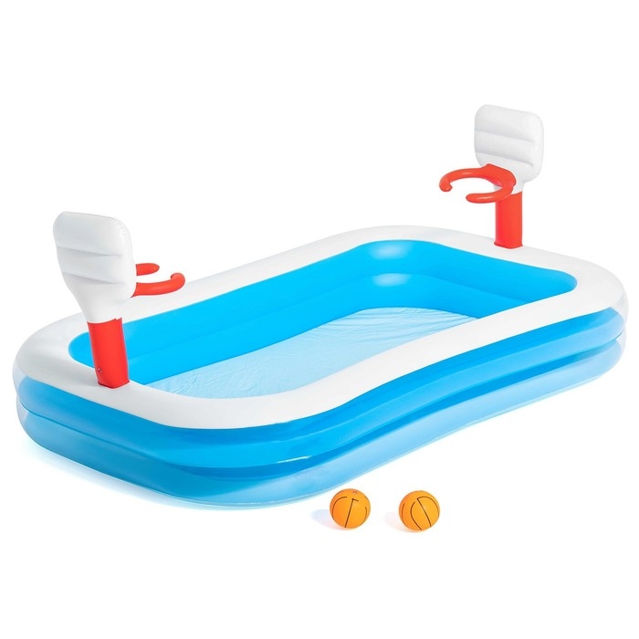 Бассейн надувной игровой «Баскетбол», 251 х 168 х 102 см, 2 мячика, от 3 лет, 54122 Bestway Бассейн надувной игровой «Баскетбол», 251 х 168 х 102 см, 2 мячика, от 3 лет, 54122 Bestway