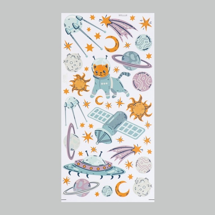 Наклейка интерьерная цветная Наклейка интерьерная цветная "Кот в космосе" 30х60 см