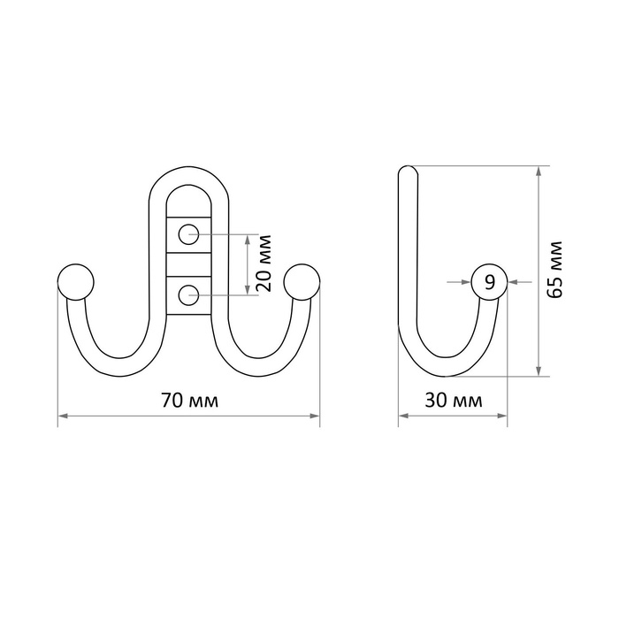 Крючок мебельный ТУНДРА TKD017, двухрожковый, золото Крючок мебельный ТУНДРА TKD017, двухрожковый, золото