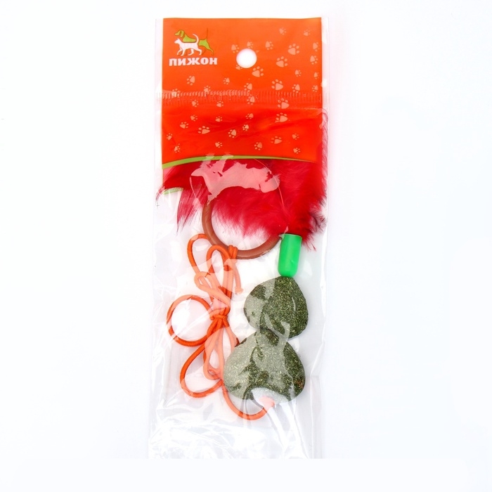 Игрушка - дразнилка для кошек из кошачьей мяты  Игрушка - дразнилка для кошек из кошачьей мяты "Сердца", с кольцом на палец, 20 см