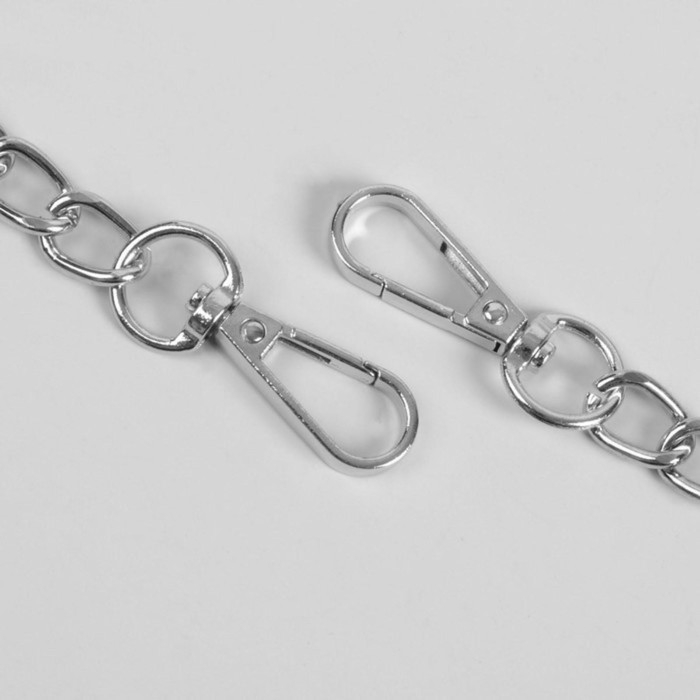 Ручка для сумки, с цепочками и карабинами, 120 × 1,8 см, цвет серебряный