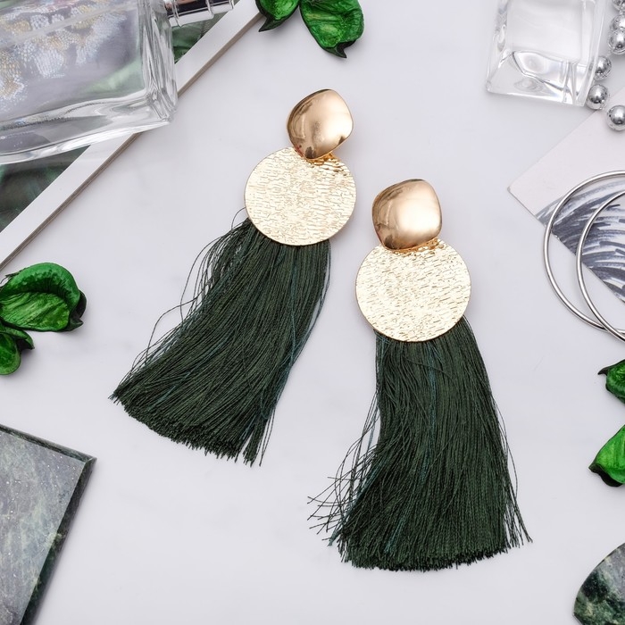 Серьги ассорти «Кисти» хинди, цвет зелёный в золоте, L кисти 8 см Серьги ассорти «Кисти» хинди, цвет зелёный в золоте, L кисти 8 см