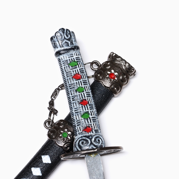 Сув. изделие катаны-мини 3в1 на подставке, ножны черные с белыми ромбами 16/20/24,5см