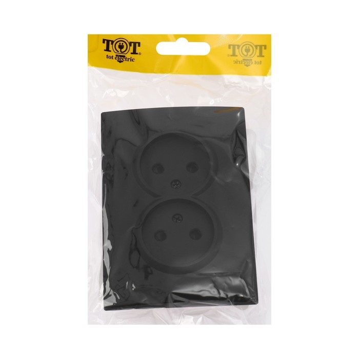 Розетка двухместная TOT Elegant, 10 А, скрытая, без з/к, черная Розетка двухместная TOT Elegant, 10 А, скрытая, без з/к, черная