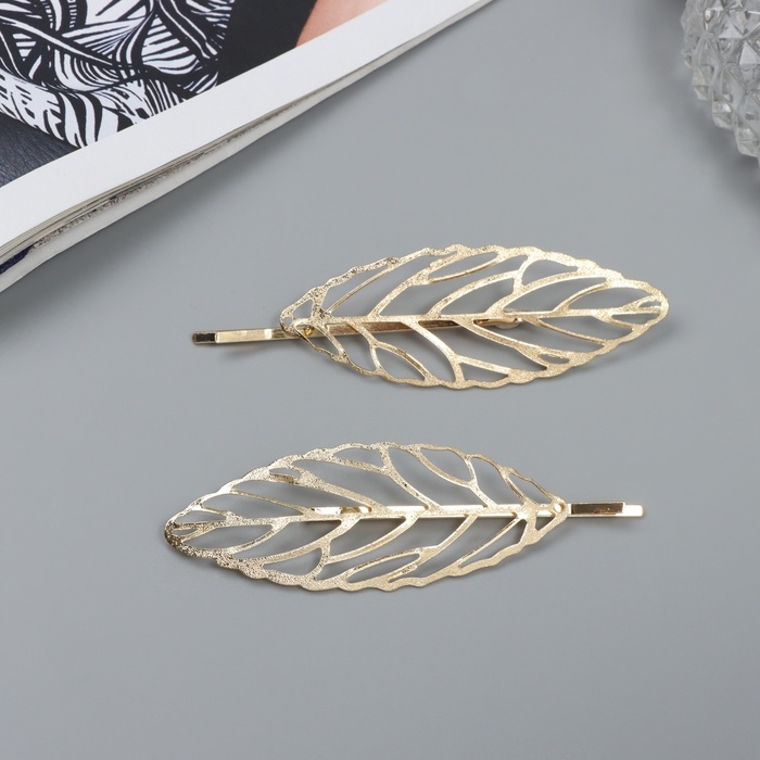 Невидимка для волос  Невидимка для волос "Флоренс" (набор 2 шт) листок, 7,5 см, золото