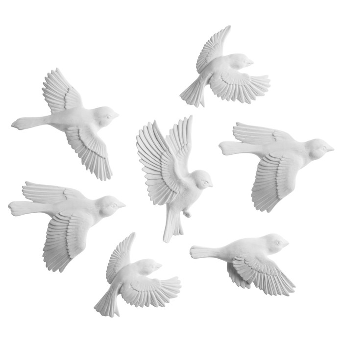 Декорация настенная, гипсовое панно Декорация настенная, гипсовое панно "Птицы" 7 шт, белые