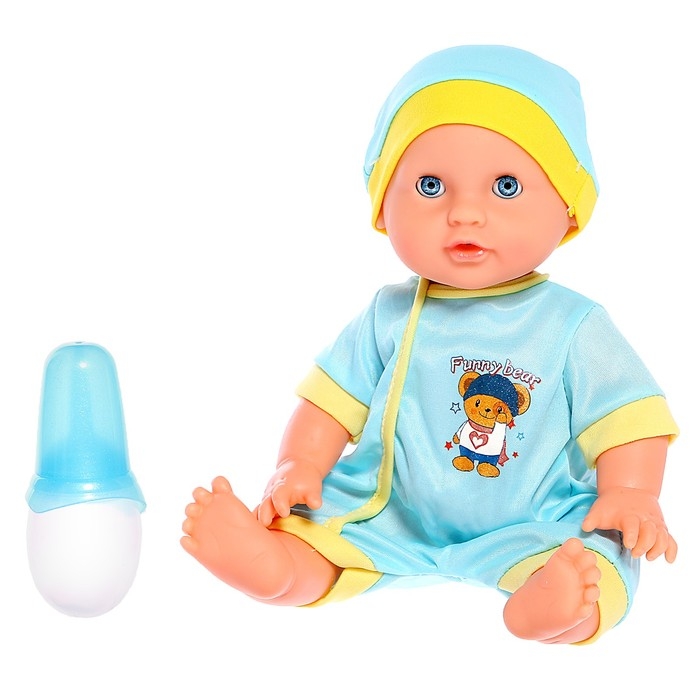 Пупс функциональный «Саша», с бутылочкой, пьёт, писает, цвет голубой