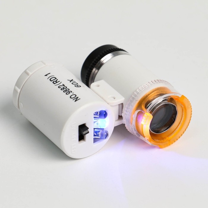 Лупа с подсветкой, для проверки денег, кратность 60х, белая Лупа с подсветкой, для проверки денег, кратность 60х, белая