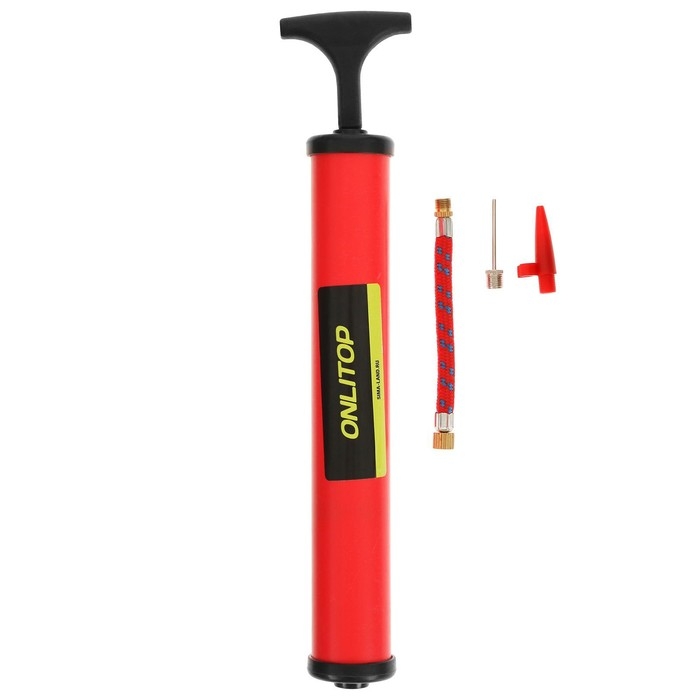 Насос для мячей ONLYTOP, 28 см, 2 насадки + шнур, цвет МИКС