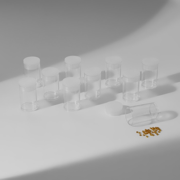 Набор баночек для хранения мелочей, d = 2,1 × 3,6 см, 10 шт, в контейнере, 11,5 × 9 × 2,7 см Набор баночек для хранения мелочей, d = 2,1 × 3,6 см, 10 шт, в контейнере, 11,5 × 9 × 2,7 см