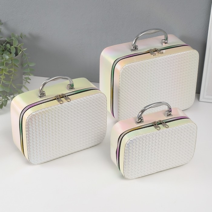 Шкатулка кожзам с зеркалом Шкатулка кожзам с зеркалом "Плетение" бежевая н-р 3 шт 19,4х12,5х8 22х16х9 11,5х24,5х18,5 см