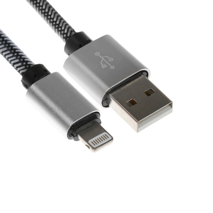 Кабель Lightning - USB, 2.1 А, оплётка нейлон, 2 метра, серебристый Кабель Lightning - USB, 2.1 А, оплётка нейлон, 2 метра, серебристый