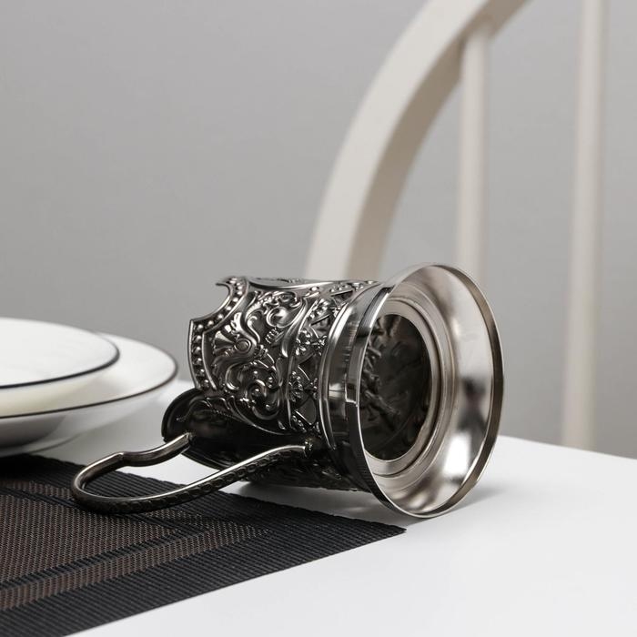 Подстаканник «Тройка», d=72 мм, никелированный, с чернением Подстаканник «Тройка», d=72 мм, никелированный, с чернением