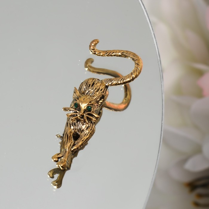 Брошь «Кошка грациозная», цвет зелёный в чернёном золоте Брошь «Кошка грациозная», цвет зелёный в чернёном золоте