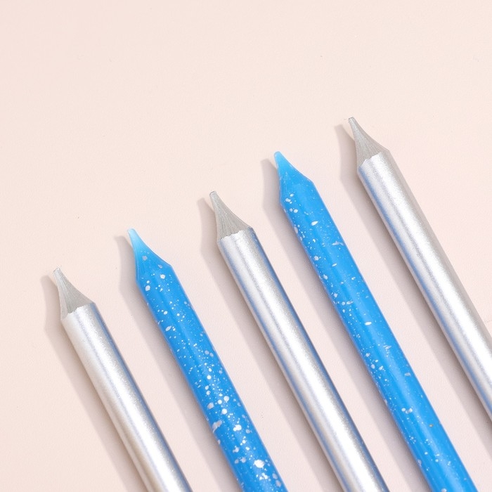 Набор свечей для торта  Набор свечей для торта "Спарк", 12 шт, 8 см, синий и серебряный металлик