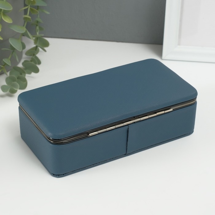 Шкатулка кожзам для украшений Шкатулка кожзам для украшений "Мелкая рябь" сине-серая 10х18х6 см