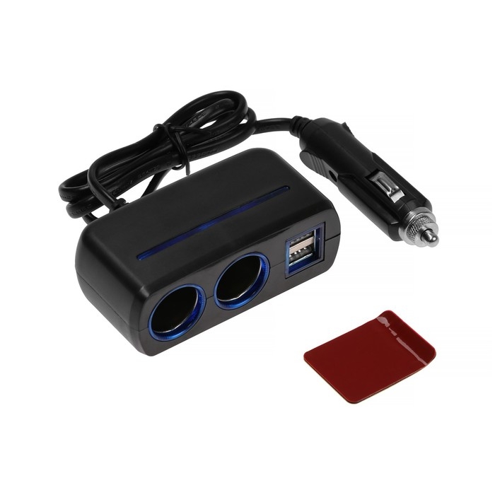 Разветвитель прикуривателя TORSO, 12-24 В, USB 2А, провод 50 см, подсветка Разветвитель прикуривателя TORSO, 12-24 В, USB 2А, провод 50 см, подсветка