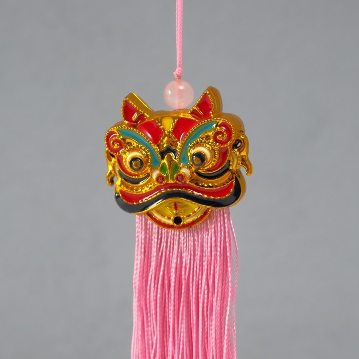 Подвеска текстиль, пластик "Китайский лев" розовая 2х4х14 см