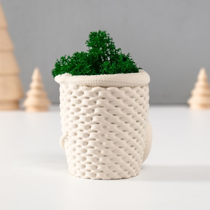 Кашпо бетонное  Кашпо бетонное "Змея корзинка"со мхом  7х6х7 см белая (мох зелен стабил)