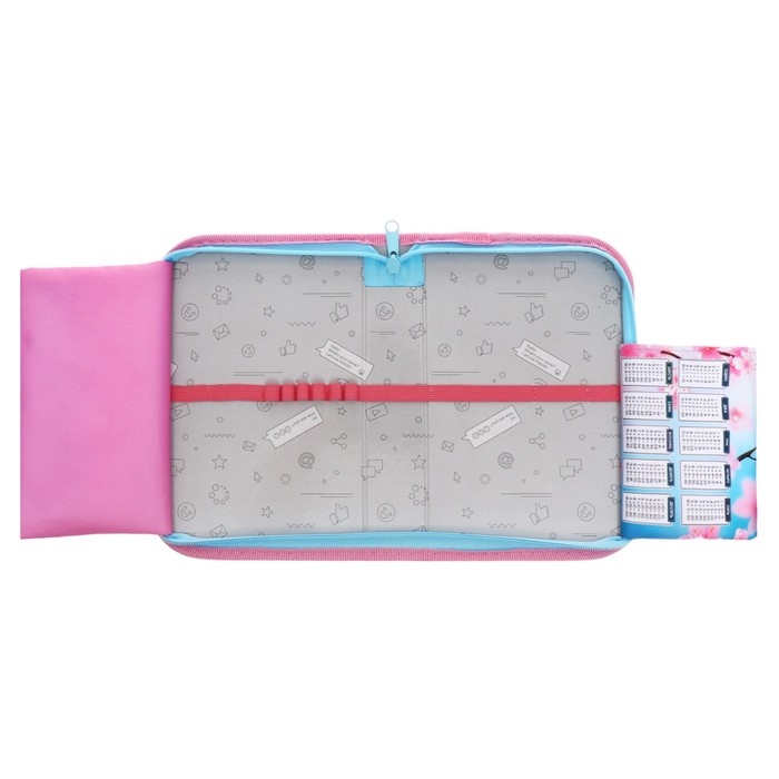 Пенал 1 секция 140 х 210 х 40 мм, откидной карман и косметичка, тканевый, Calligrata TOP Content  Пенал 1 секция 140 х 210 х 40 мм, откидной карман и косметичка, тканевый, Calligrata TOP Content "Котик сакура"