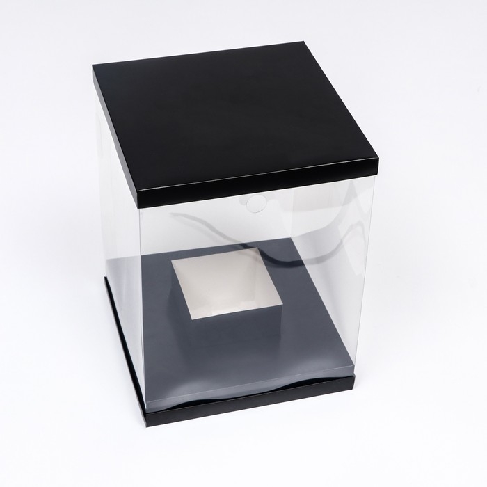 Коробка для цветов с вазой и PVC окнами, складная, 23 х 30 х 23 см, чёрный Коробка для цветов с вазой и PVC окнами, складная, 23 х 30 х 23 см, чёрный